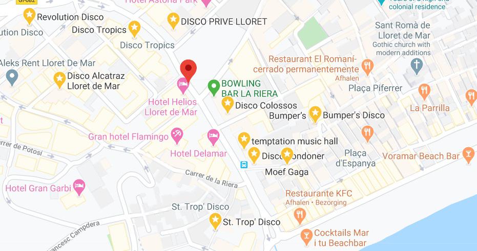 Discoteche nel centro di Lloret de Mar sulla mappa